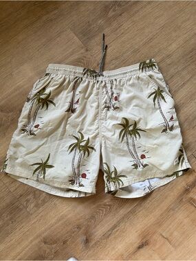 Katin Beige Palm Tree Print Swim Trunks XL